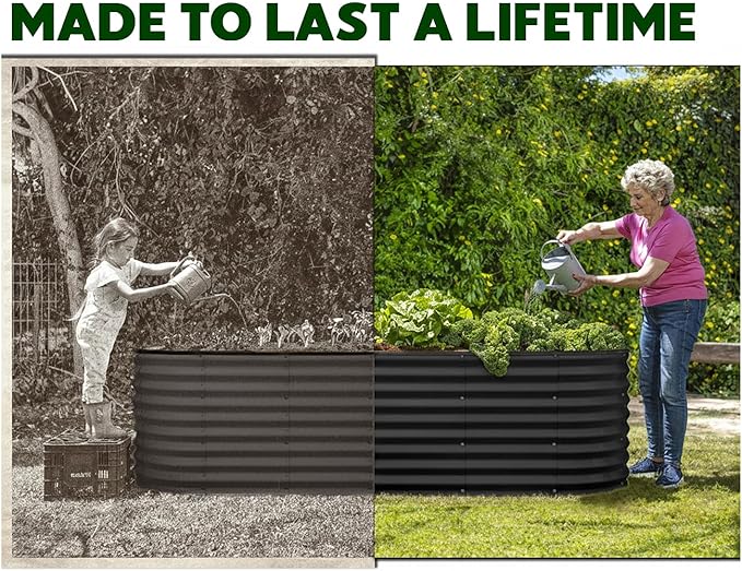 Plant & Plot Galvanized Raised Garden Beds Outdoor // 6×2×2 ft Planter Raised Beds for Gardening, Vegetables, Flowers // Large Metal Garden Box (Black) // Patented Tool-Free Design PlantPlot