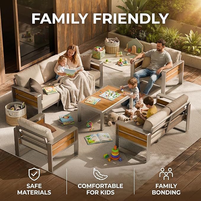 ZANDOR Aluminum Outdoor Patio Conversation Furniture Set, 5 PCS Metal Modern Outside Sectional Lawn Furniture with Coffee Table & Washable Thick Cushions,Seating Sofa for Garden/Backyard/Porch Silver ZANDOR%7CCraftingYourOutdoorElegance