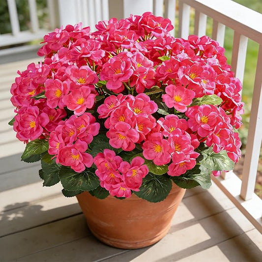 Artificial Geraniums Flowers for Outdoors, 6 Bundles Realistic Silk Fake Geranium, No Fade Faux Plants for Hanging Baskets, Window Boxes, Planters - Porch, Patio, Garden Decor(Rosy) AmberFun