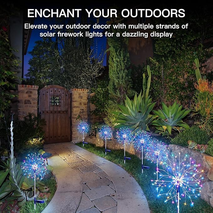 suddus Solar Garden Lights Outdoor Waterproof Decorative, 2Pack 150LED Firework Lights 8 Modes, Multicolor Solar Fairy Light for Yard, Patio, Pathway, Flowerbed Party Wedding Decor SUDDUS