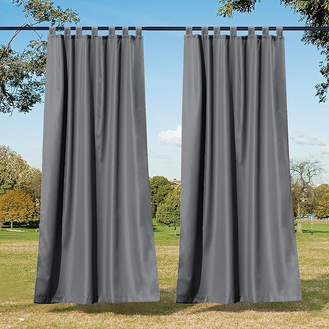NICETOWN Outdoor Curtains for Patio Waterproof 2 Panels, Sun Block Thermal Insulated Tab Top Indoor Outdoor Window Treatments Privacy Drapes for Exterior/Outside Screen, Dark Grey, W55 x L95 NICETOWN
