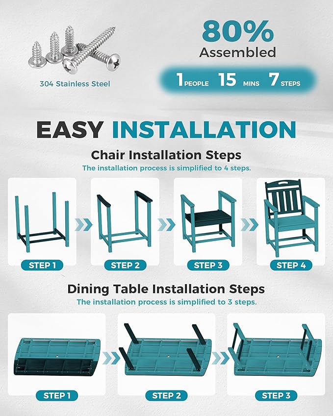 Ciokea HDPE Outdoor Dining Table with Umbrella Hole,66" Rectangle Patio Table for 6,All-Weather Outdoor Patio Furniture Set for Garden Backyard, Lake Blue CIOKEA