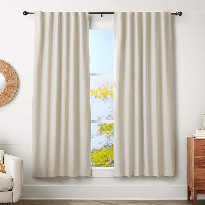 Amazon Basics Adjustable Sturdy Curtain Rod for Windows with Round Finials, Easy Install Hardware, 1-Inch Rod, 72" to 144", Dark Bronze, 1-Pack AmazonBasics