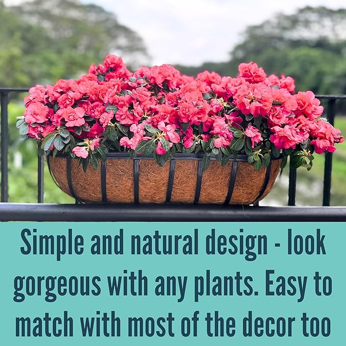 LaLaGreen Deck Railing Planter Box - 2 Pack, 36 Inch Large Wall Planters for Outdoor Plants, Window Flower Boxes Attach House with Coco Liners Metal Horse Troughs Fence Balcony Patio Porch Over Rail L%C3%A1L%C3%A1Green
