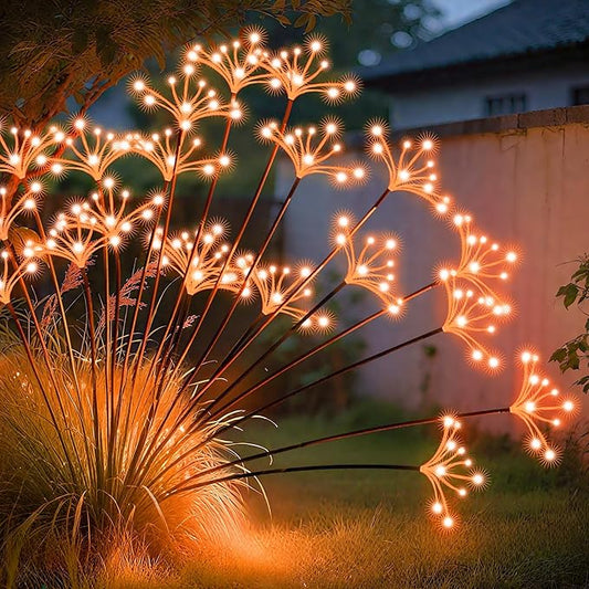 JJGoo Solar Garden Lights, New Upgraded 2 Pack Solar Swaying Starburst Light, Waterproof Fireworks Outdoor Lights, Yard Patio Pathway Decoration, Orange JJGoo