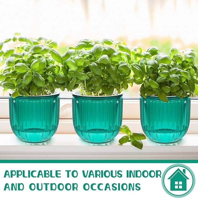 Meanplan 4 Pcs Self Watering Hanging Planter Indoor 6.5 Inch Hanging Baskets for Plants Outdoor Plastic Flower Pot with 3 Hooks Chains Drainage Holes for Garden Home, Medium Size(Emerald) Meanplan