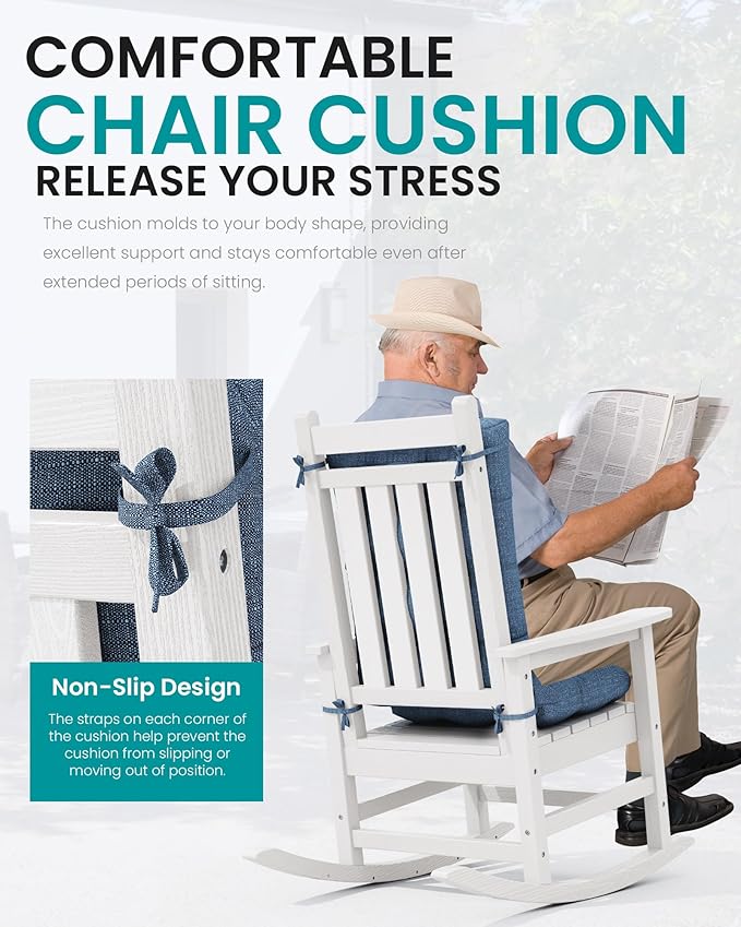 SERWALL HDPE Outdoor Rocking Cushion Set of 2, Memory Foam Cushion Navy SERWALL