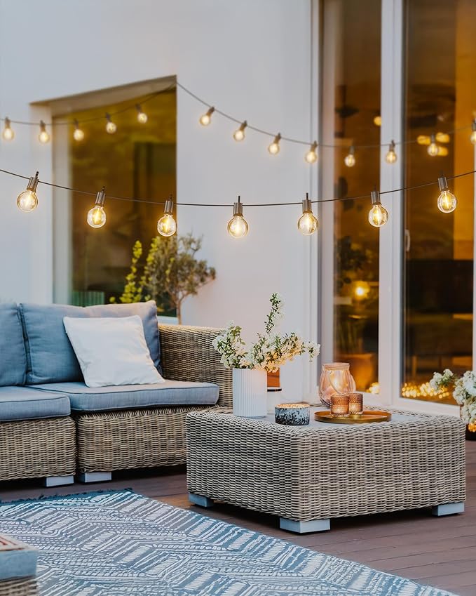 Brightown Outdoor String Lights 29 Feet G40 LED Patio Lights, Plug-in, 13 Plastic Edison Bulbs(1 Spare), Waterproof Connectable Hanging Light for Backyard Porch Balcony Party Decor, E12 Base, Black Brightown