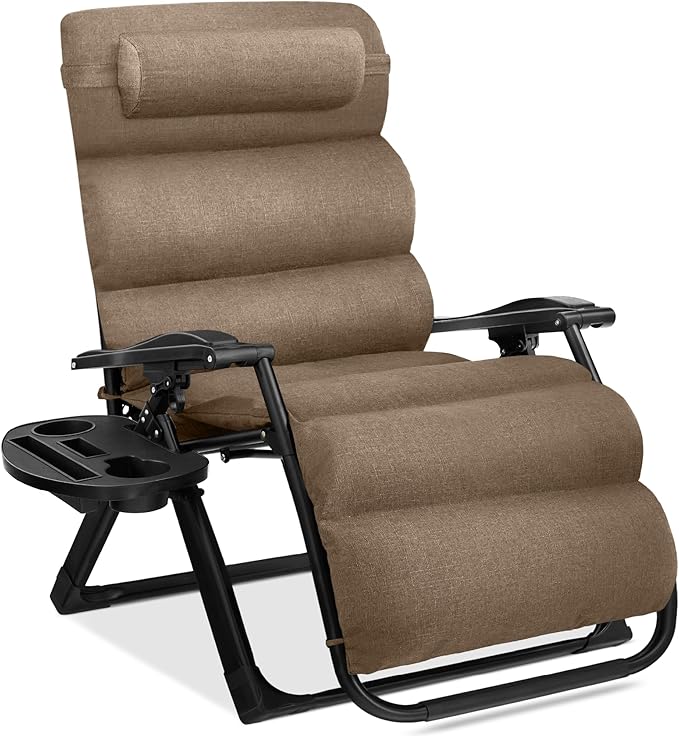 Best Choice Products Oversized Zero Gravity Chair, Folding Outdoor Patio Recliner, XL Anti Gravity Lounger w/Removable Cushion, Cup Holder, Side Tray, 350lb Capacity - Taupe BestChoiceProducts