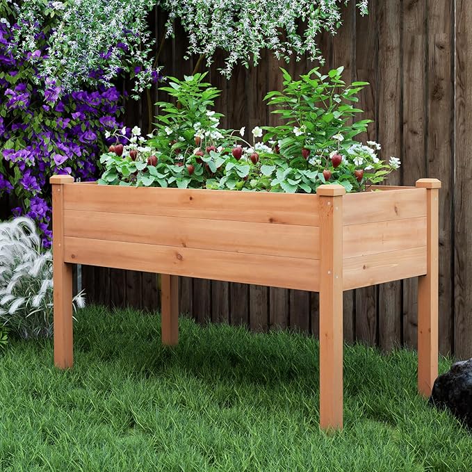 BIRASIL Outdoor Raised Garden Bed, Wood Planter Box for Vegetable Flower, Elevated Reinforced Large Garden Planters Boxes for Backyard Patio Gardening Balcony (48”L, Brown) BIRASIL
