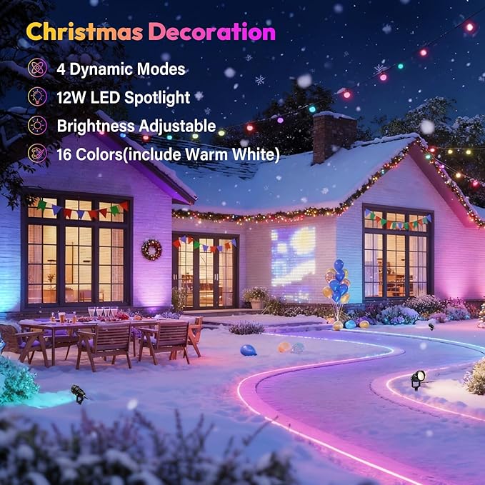 Halloween Christmas Spotlight Outdoor Color Changing Landscape Spotlights,12W RGBW LED Outdoor Spot Lights for Yard Garden Decor,Waterproof 110V Plug in Landscape Lighting with Remote,2 Packs Qeeanmo