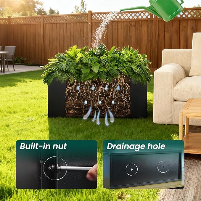 Galvanized Steel Metal Planter Rectangular Indoor 32" L x 16" W x 16" H Black Planter Box Large Outdoor Planters Steel Commercial Residential for Patio, Garden GZGNEEVL