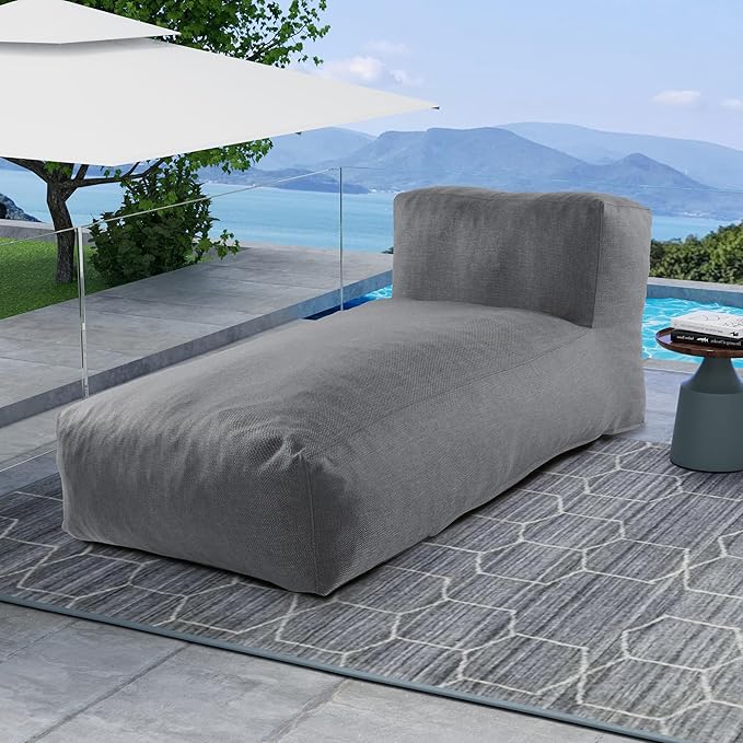 Outdoor Bean Bag Lounger Chair, Big Comfy Outdoor Daybed for Sunbathing and Tanning - Water-Resistant Patio Chaise and Pool Sun Lounger Furniture for Beach Deck (Charcoal Grey) SUNPEAK