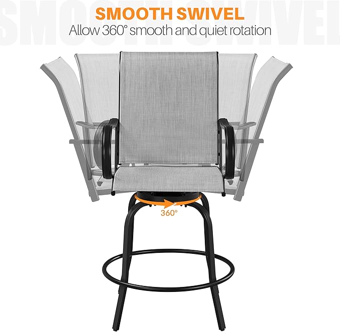 Yaheetech Patio Swivel Barstools Outdoor Chairs Set of 2, High Bistro Stools Outdoor Furniture, All-Weather Patio Stools for Outside, Beach, Lawn, Poolside and Garden, Black/Light Gray Yaheetech