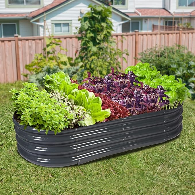 Raised Garden Bed Galvanized Planter Box Outdoor, Rot-Resistant Metal Garden Bed Planter for Vegetables Flower Herb (8ft, Grey) RaisedGardenBed