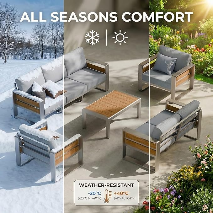 ZANDOR Aluminum Outdoor Patio Furniture - 2 Pcs Armchairs and Coffee Table, All-Weather Metal Modern Outside Furniture with Washable Thick Cushion for Garden/Backyard/Porch, Silver ZANDOR%7CCraftingYourOutdoorElegance