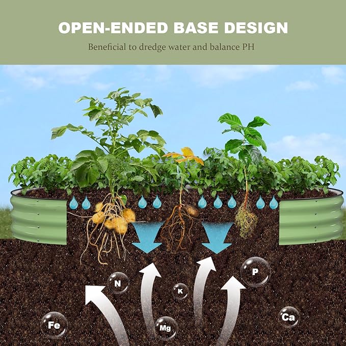 Raised Garden Bed, 8x4x1ft Galvanized Outdoor Planter Beds with Safety Edging and Gloves, Oval Metal Planter Box for Gardening Vegetables Flowers Herb-Green Patiobay