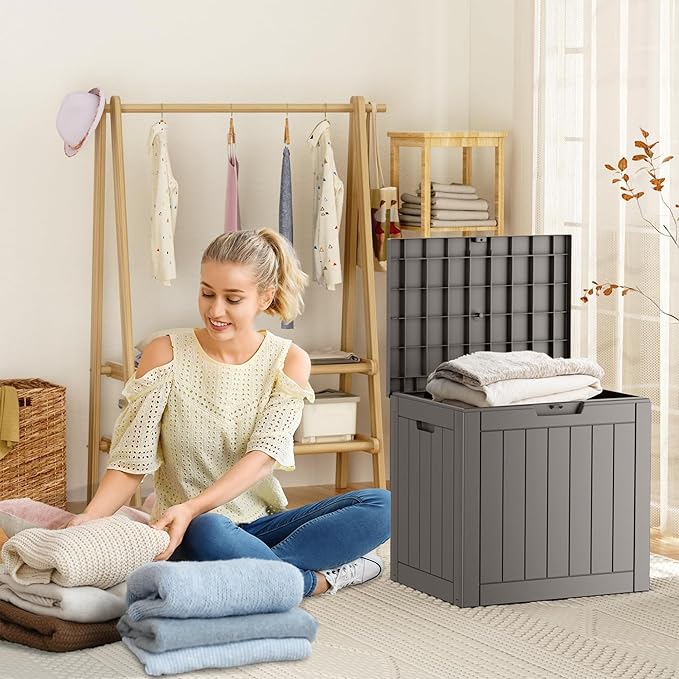 30 Gallon Outdoor Storage Box, Large Resin Deck Box for Patio Cushions, Garden Tools, Pool Accessories, Waterproof and Lockable Design, Storage Bench for Backyard & Deck(Gray) Rootora
