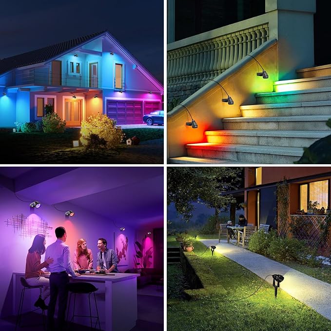1500LM LED High Brightness Outdoor Landscape Lighting 15W RGBCW Color Changing Landscape Lights Remote Control Spot-Lights with Plug in IP66 Waterproof Flood Light for Garden - 4 Pack LEACOCO