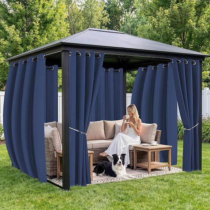 Outdoor Curtains for Patio Waterproof 6 Panels - Windproof, Privacy, Weatherproof Outside Drapes for Gazebo Pergola Porch, Grommet Top and Tab Bottom, 54x95 Inch, Navy RichSets