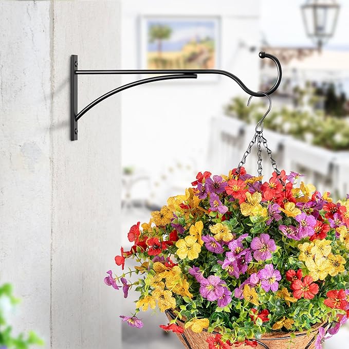 11 Inch Heavy Duty Plant Hangers Outdoor, Metal Plant Brackets for Hanging Baskets, Plant Wall Hooks for Bird Feeders, Wind Chimes & Lanterns, Premium Metal Hooks Matte Black, 30lbs Capacity saffruff