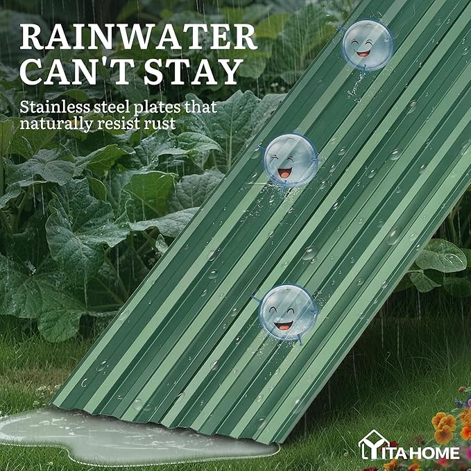 YITAHOME 6x3x2 ft Galvanized Raised Garden Bed Kit, Large Metal Planter Box with Gloves & Support Rod, Outdoor Flower Bed for Plants Vegetables, Green YITAHOME