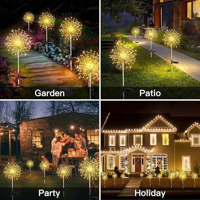 suddus Solar Garden Lights Outdoor Waterproof Decorative, 2Pack 150LED Firework Lights, Solar Fairy Lights for Yard, Garden, Party, Patio, Pathway, Flowerbed - Warm White SUDDUS