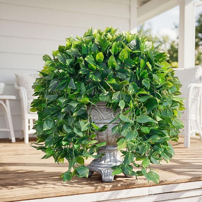 Faux Outdoor Plants Fake Hanging Plants for Outdoors Outside Decorations, 2 Pcs Green Faux Pothos Plant Vines Realistic UV Resistant Artificial Greenery for Planters Porch Garden Yard Front Door Patio Ivydale
