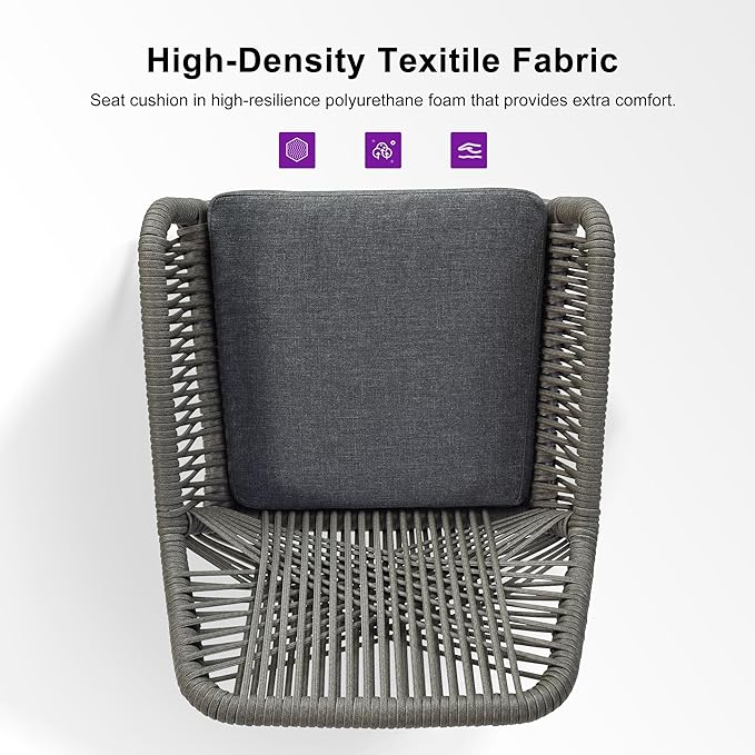 PURPLE LEAF Outdoor 24" Counter Height Bar Stools Chair Set of 2, All Weather Rattan and Aluminum Patio Bar Stool with Cushion for Indoor and Outdoor, Kitchen Island, Smoke Grey PURPLELEAF
