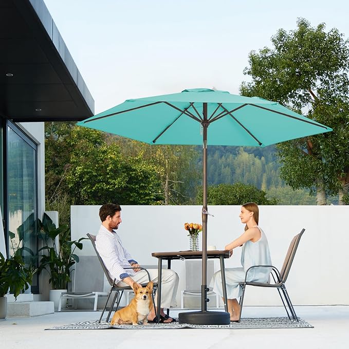 JEAREY 7.5FT Patio Umbrella Market Table Umbrella with 6 Sturdy Ribs, Push Button Tilt/Crank Outdoor Umbrella for Garden, Deck, Backyard, Pool and Beach,Teal Blue JEAREYOutdoorsCollection
