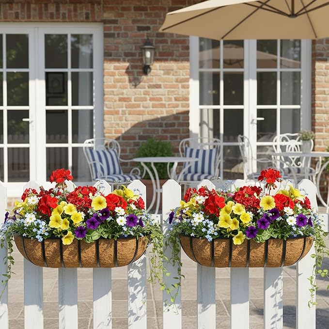 English Inviting Horse Trough Balcony Planter With Coconut LinerMetal Wall-Mounted Planter Box Deck Window Box 16 Inch (2 Pack) EIMQUVW
