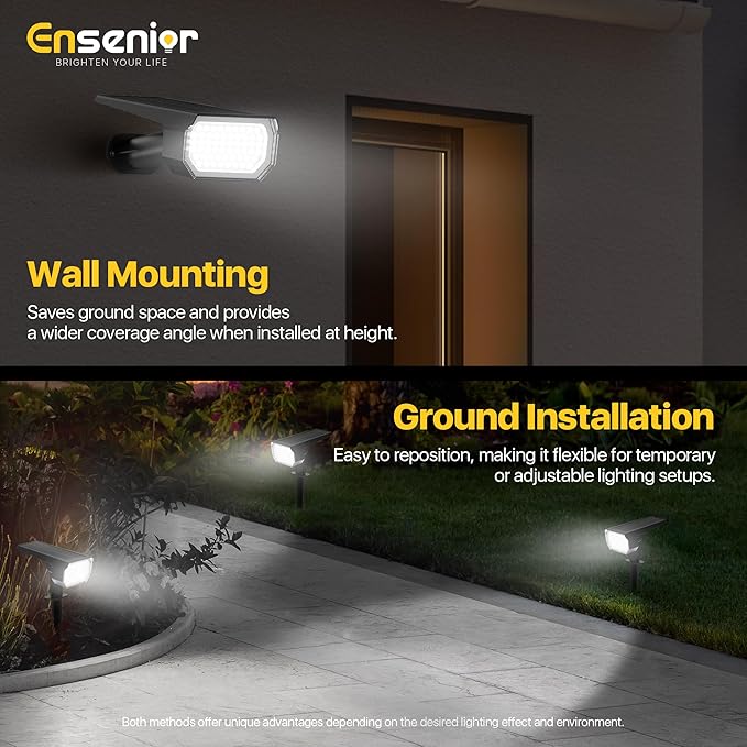 Ensenior Solar Spotlights Outdoor, 56 LEDs Brightness Adjustable 6500K LED Solar Garden Lights, Halloween Christmas Landscape Lighting for Flag/Yard/Pathway, IP65 Waterproof - 6 Pack Ensenior