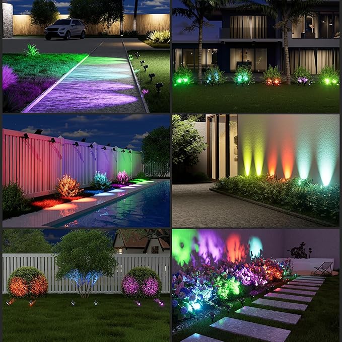 T-SUN Solar Spotlights, 2-in-1 RGB Solar Landscape Spotlights Outdoor Waterproof, Auto ON/Off Dual Head LED Lights for Garden, Yard, Halloween, Christmas Decor(RGB) T-SUN