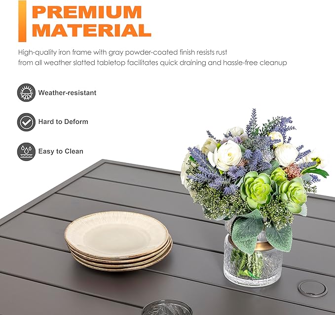 NUU GARDEN 7-Piece Outdoor Dining Set for 6, 61'' x 37'' Rectangle Metal Table with Umbrella Hole & 6PCS Textilene Swivel Chairs, All-Weather Patio Outdoor Furniture for Porch Backyard Garden Poolside NUUGARDENCORPORATION