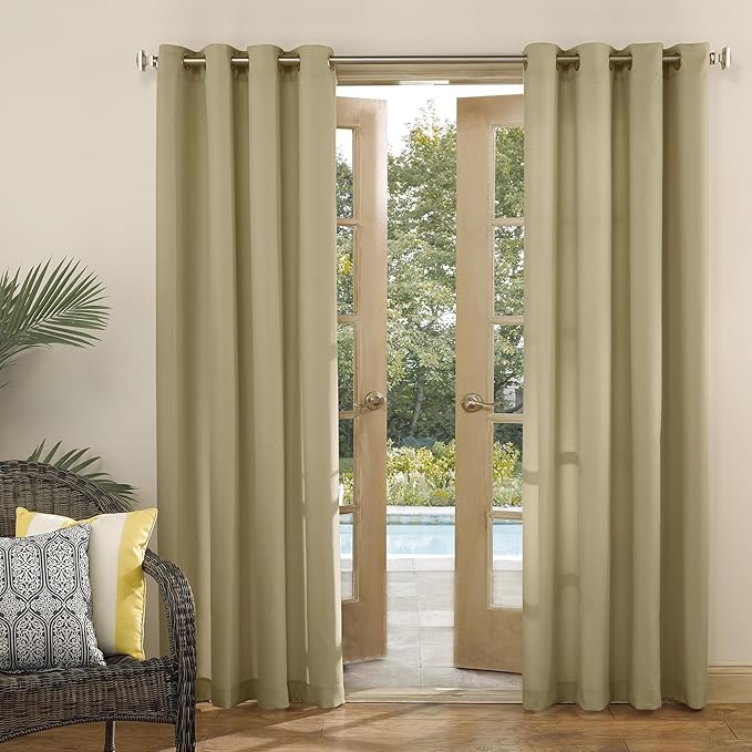Sun Zero Marina Indoor/Outdoor UV Protectant Energy Efficient Grommet Curtain Panel, 54" x 108", Khaki SunZero%E2%84%A2