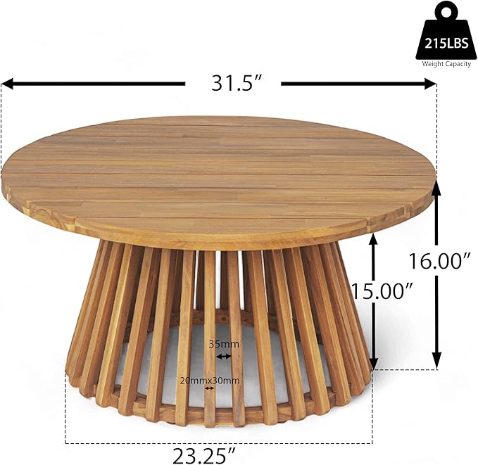 Merax Outdoor Acacia Wood Conversation Set - Patio 3-Seat Loveseat Sofa w/Coushion and Round Coffee Table for Backyard, Lawn, Balcony, Teak+Dark Gray Merax