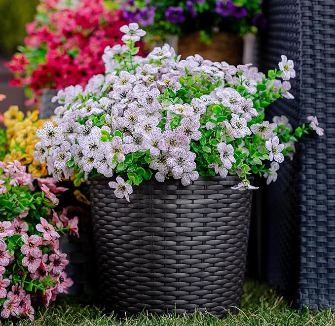 Artificial Flowers for Outdoors Fake Plants - 16 Bundles Faux Outside Greenery Boxwood UV Resistant No Fade Plastic Shrubs Fall Decor Farmhouse Home Garden Mums (White) AXYLEX