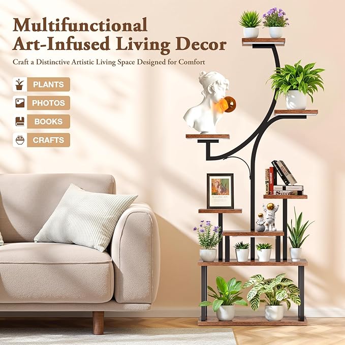 [2026 New Upgraded] Plant Stand Indoor with 4 Grow Lights & 3 Colors, 8 Tiered Corner Plant Shelf, 63" Tall Plant Stands for Indoor Plants Multiple, Metal Flower Display Shelves Holder for Home softeen
