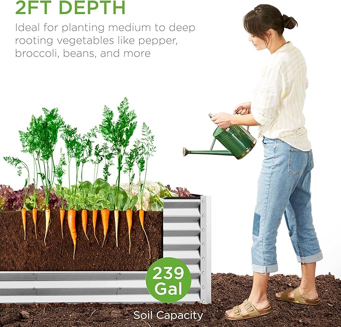 Best Choice Products 8x2x2ft Raised Outdoor Metal Garden Bed, Deep Root Box Planter for Vegetables, Flowers, Herbs, 240 Gallon Capacity, 100% Non Toxic Materials - Galvanized BestChoiceProducts