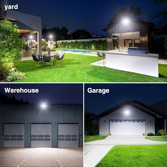 Onforu 80W Flood Lights Outdoor, 8000lm Bright LED Work Light with Plug, 6500K Daylight White LED Flood Lighting, IP66 Waterproof Security Yard Lights for Garage Stadium 4 Pack Onforu