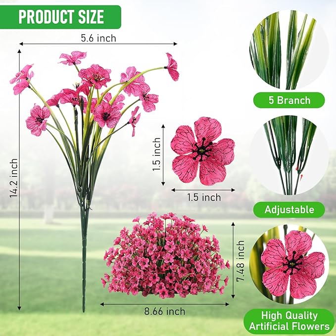 22 Pack Artificial Flowers for Outdoor Indoor Fake Plants, Faux Silk Flowers for Outdoors Outside Front Porch Hanging Planter Window Box Garden Spring Decoration(Multi-Colour) Powbrace