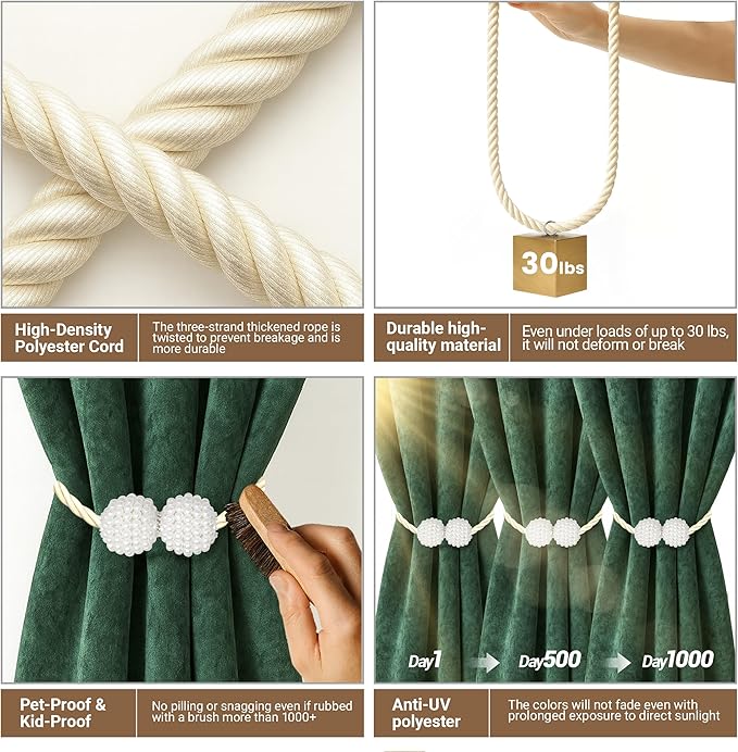 Hion Magnetic Curtain Tiebacks Beige 2pcs, Curtain Tiebacks Buckles Holdbacks Holders Hooks Clip for Home Bedroom Office Decorative Curtain Hion