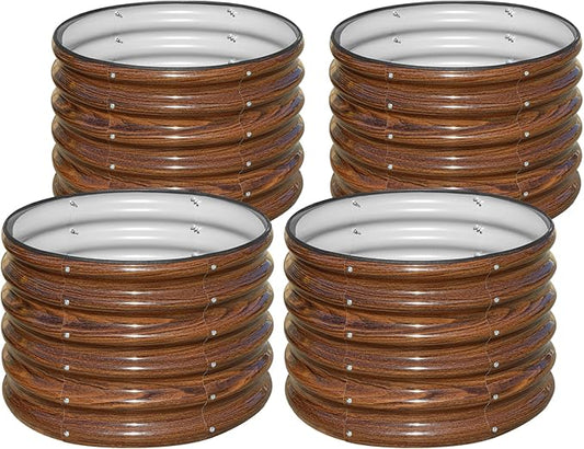SnugNiture Raised Garden Bed, 4 PCS 2×2×1.5ft Round Galvanized Outdoor Planter Box, 17" Tall Deep Metal Garden Bed Kit for Planting Vegetables, Fruits, Flowers, Brown snugniture