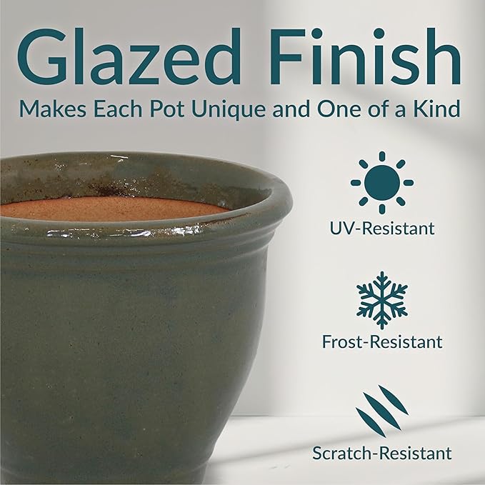 Sunnydaze Round Ceramic Planter - Set of 2 Indoor or Outdoor Plant Pots with Drainage Hole - Studio - 9" - Gray Glaze SunnydazeDecor