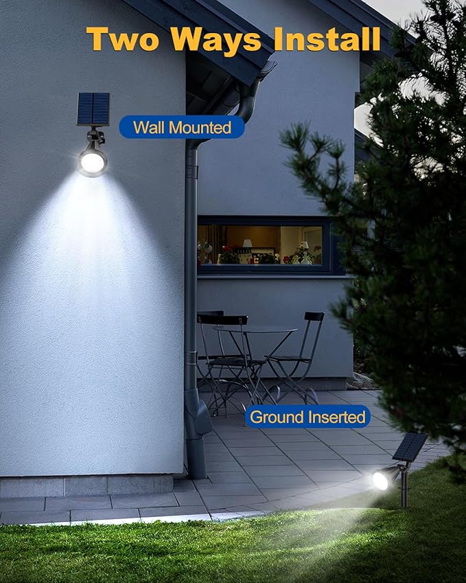 Solar Spot Lights Outdoor, 14 LED Outdoor Solar Lights for Yard, 4 Mode Solar Spotlights with Auto On/Off, 2-in-1 Waterproof Solar Landscape Lights for Flood, Wall, Yard (Cool White, 6 Pack) FratinkSolarLights