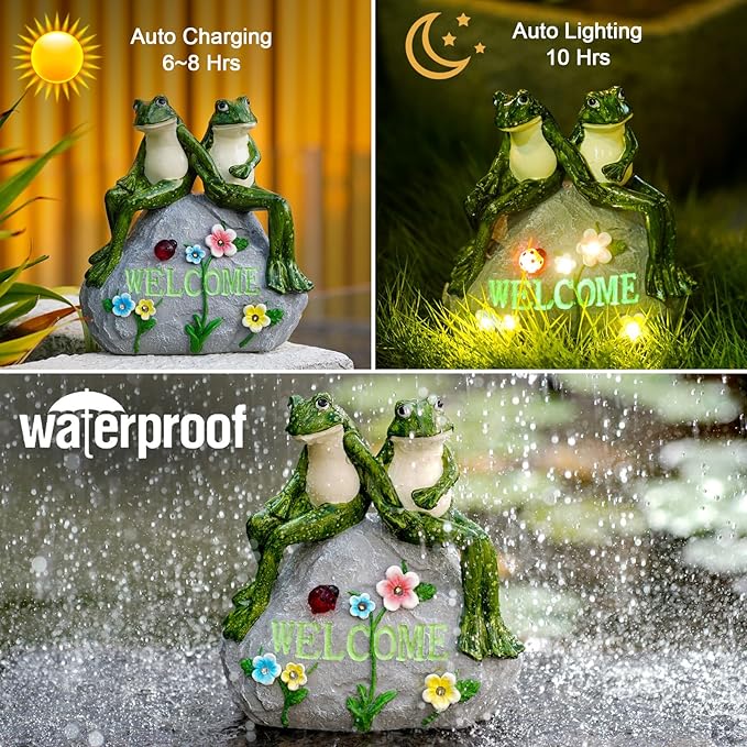 Nacome Solar Garden Outdoor Statues Frog with Succulent and 7 LED Lights - Lawn Decor for Patio, Balcony, Yard Ornament - Chrismtas Gifts for Mom Grandma Nacome