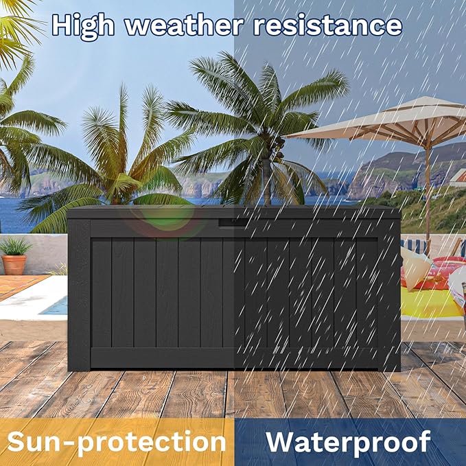 Patiowell 120 Gallon Large Deck Box, Outdoor Lockable Storage Box for Gardening Tools, Waterproof Deck Box for Patio Furniture, Black Patiowell