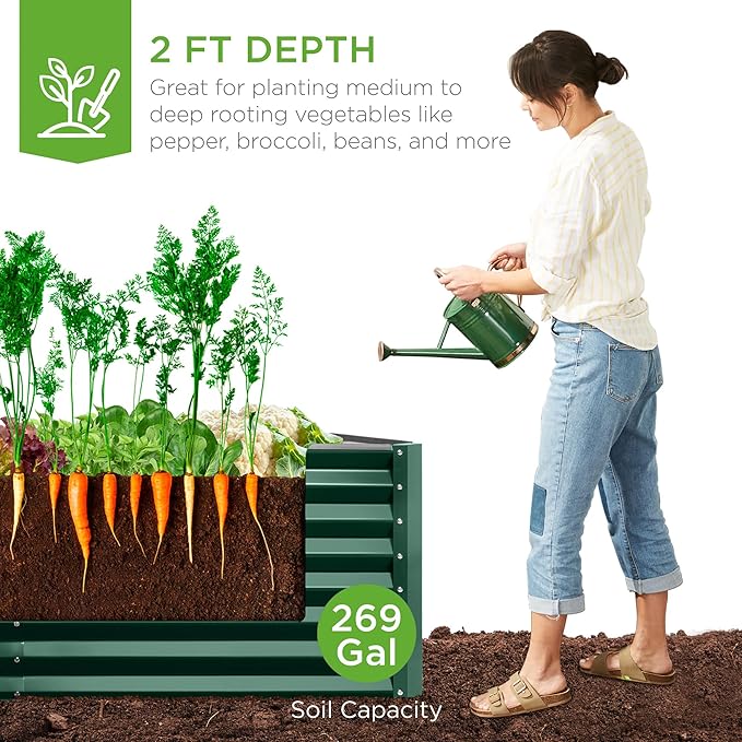 Best Choice Products 6x3x2ft Outdoor Metal Raised Garden Bed, Deep Root Box Planter for Vegetables, Flowers, Herbs, 269 Gallon Capacity, 100% Non Toxic Materials - Dark Green BestChoiceProducts