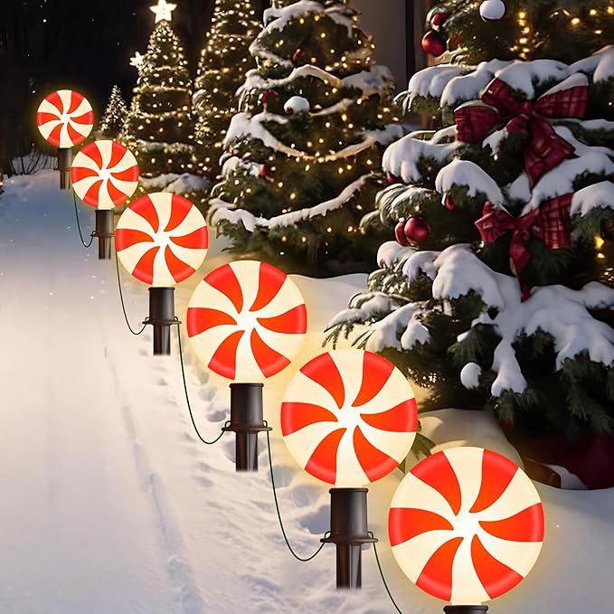 Ultimate Unicorn Christmas Lollipop Pathway Lights for Garden Christmas Decoration Red, 10 LED Peppermint String Lights with Stakes for Outdoor Sidewalk Pathway Rooftop Lawn Garden UltimateUnicorn