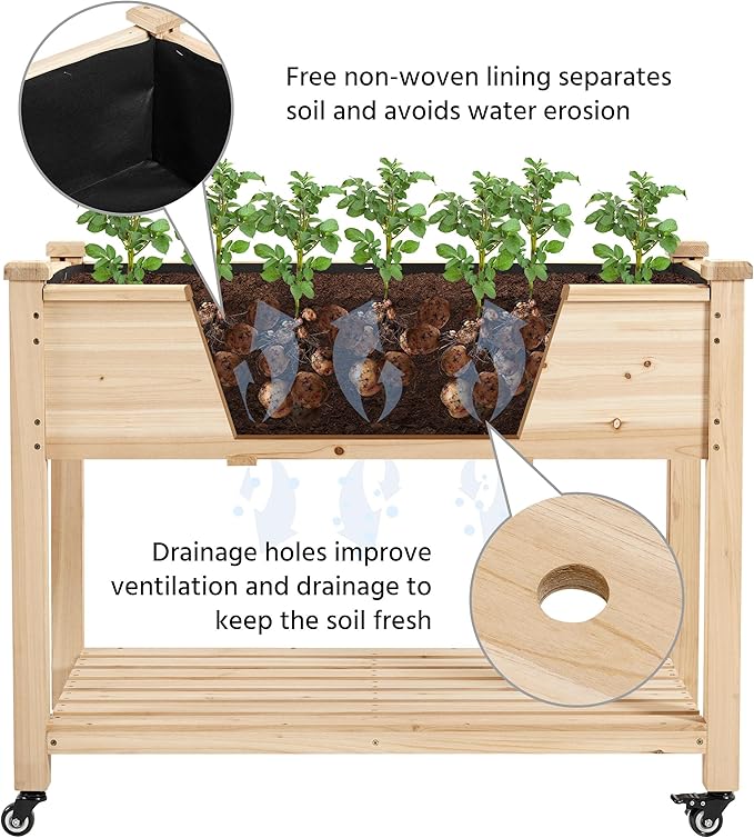 Yaheetech 42x23x33in Wooden Raised Garden Bed with Wheels Horticulture Flower Planter Boxes Elevated Vegetables Growing Bed for Grow Herbs and Vegetables, 2 PCS Yaheetech